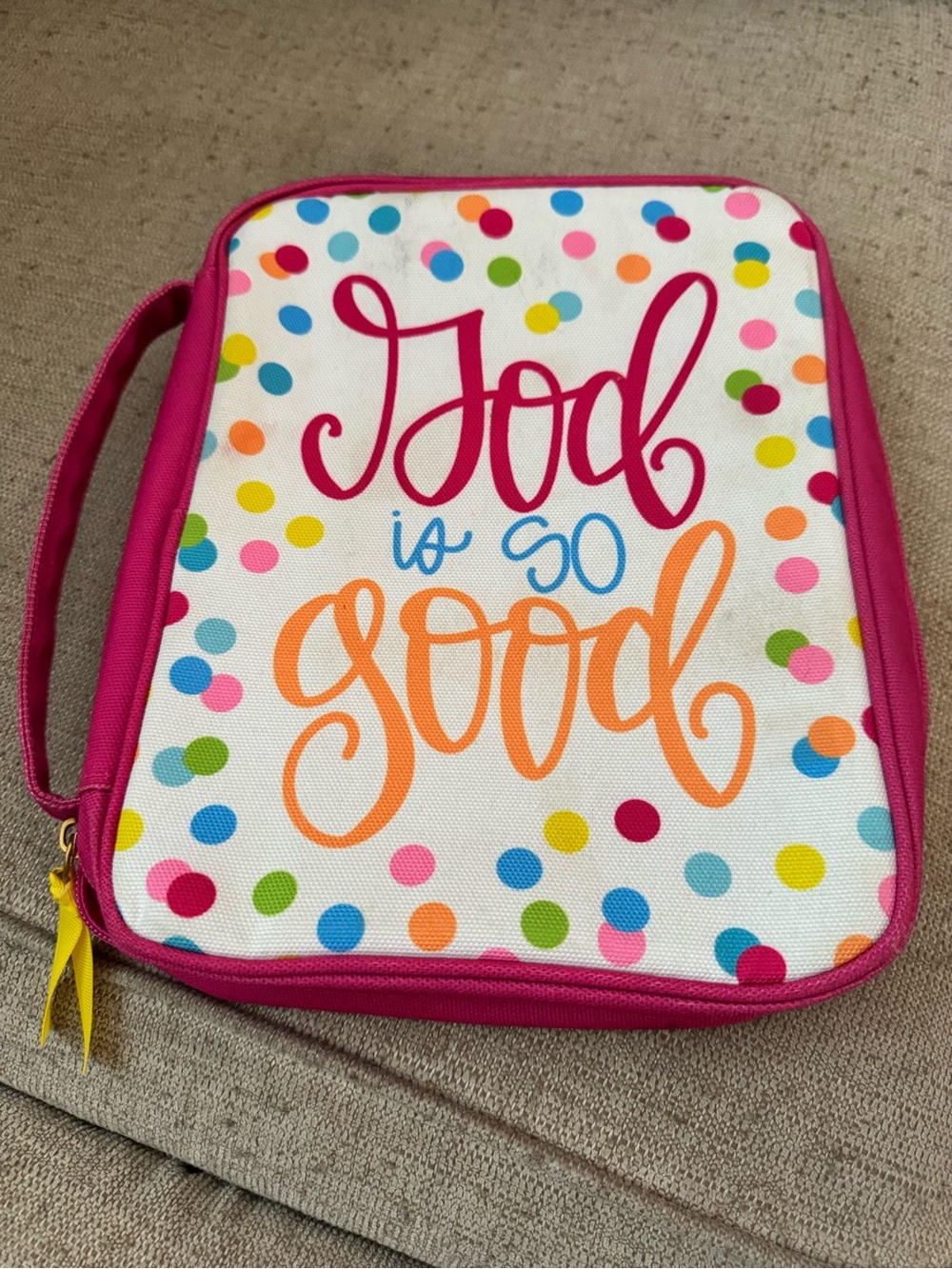 Pink Polka Dot Kids Carrying Case - 'God is So Good'